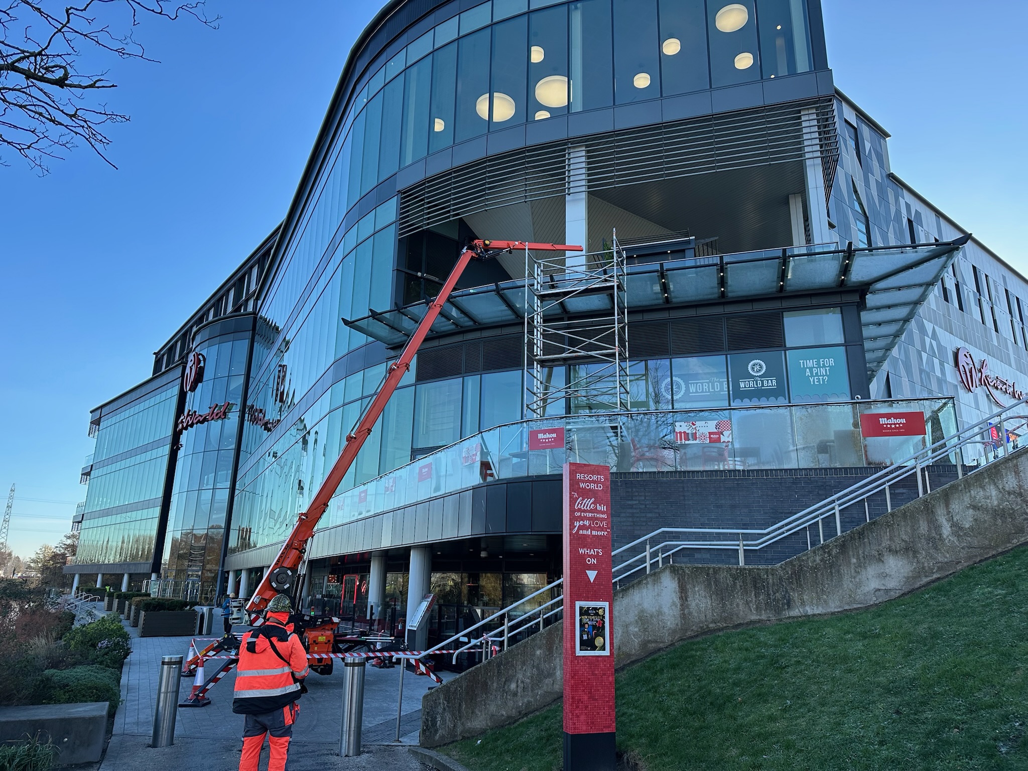 High-level glass repair on a commercial building